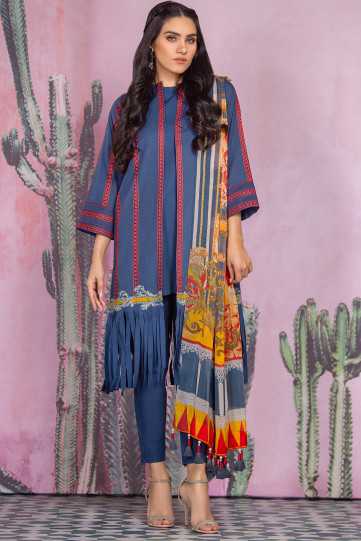 Alkaram Piece Embroidered Lawn Suit With Digital Silk Dupatta