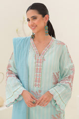 Zellbury Embroidered Shirt Shalwar Dupatta - Opal Blue - Lawn Suit Online Shopping