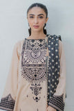 Zellbury Embroidered Shirt Shalwar Dupatta - Beige - Jacquard Suit - 0491 Online Shopping