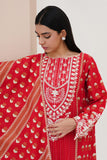 Zellbury Embroidered Shirt Shalwar Dupatta - Red - Lawn Suit-0195 Online Shopping