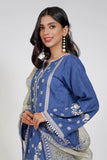 Zellbury Embroidered Shirt Shalwar Dupatta - Bismark Blue - Jacquard Suit Online Shopping