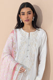 Zellbury Embroidered Shirt Shalwar Dupatta - White - Lawn Suit-0371 Online Shopping